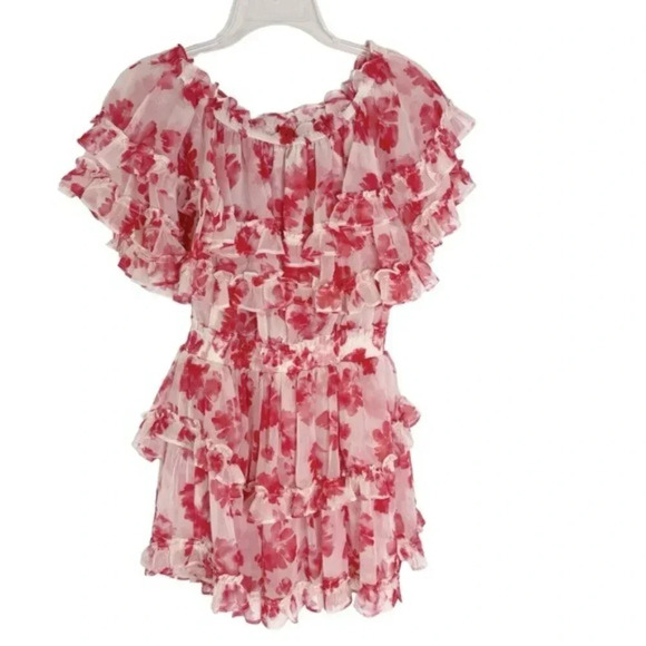 MISA LOS ANGELES Isella Floral Ruffle Georgette Mini Dress Pink White Size S NWT - Picture 8 of 16